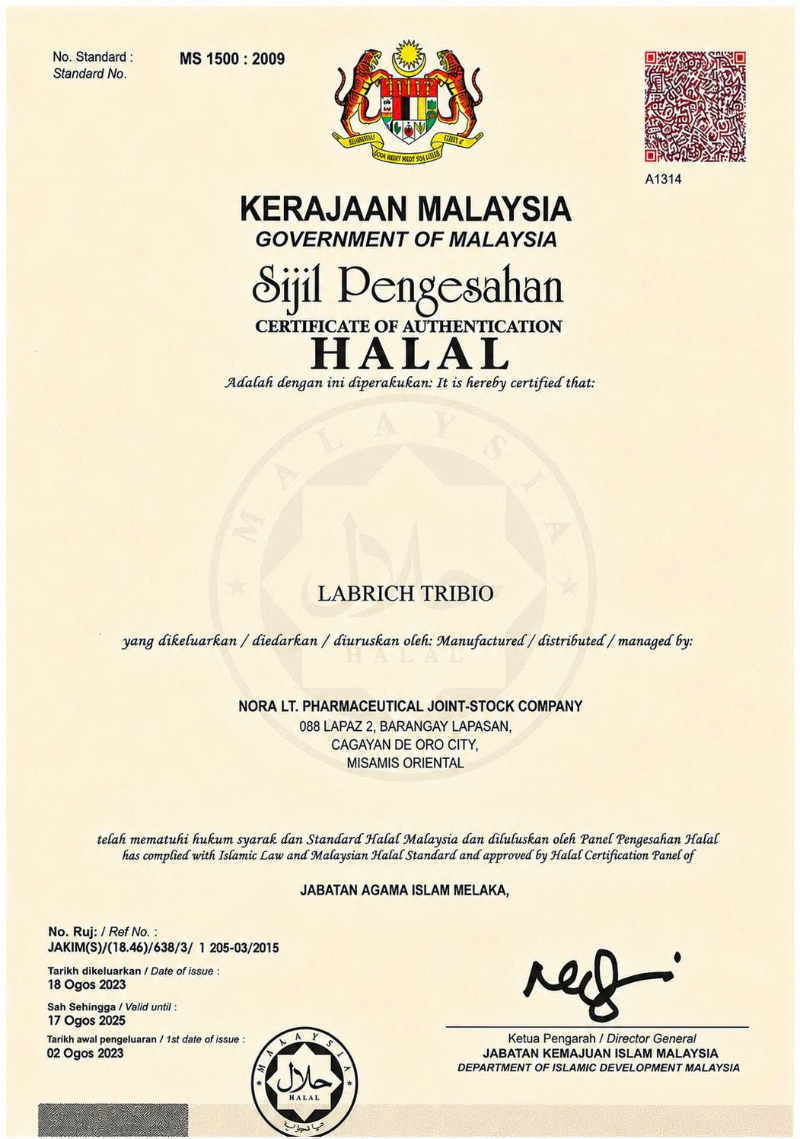 Sijil Halal MS 1500:2009 — Labrich Tribio
